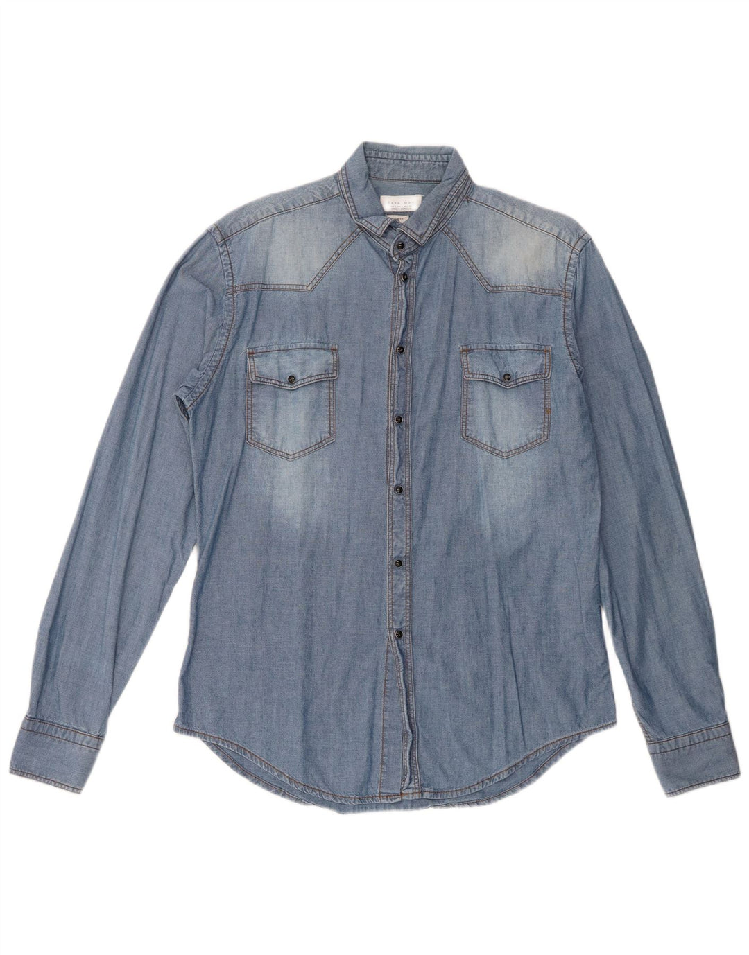 Мужская джинсовая рубашка узкого кроя Zara, большой синий хлопок