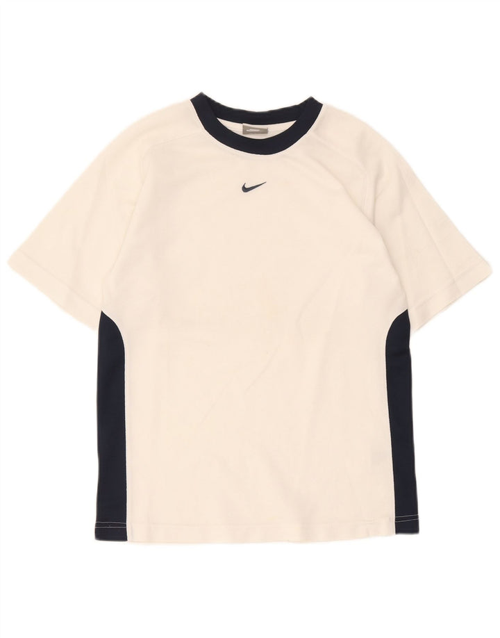 Футболка Nike для мальчиков, топ 10–11 лет, средний белый цвет, полиэстер с цветными блоками
