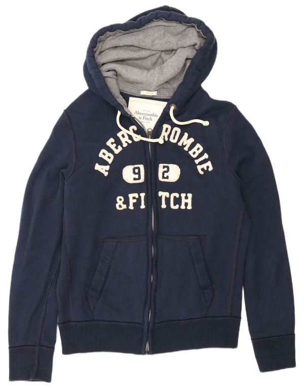 Мужской свитер с капюшоном на молнии с графическим рисунком Abercrombie & Fitch 2XL, темно-синий, хлопок