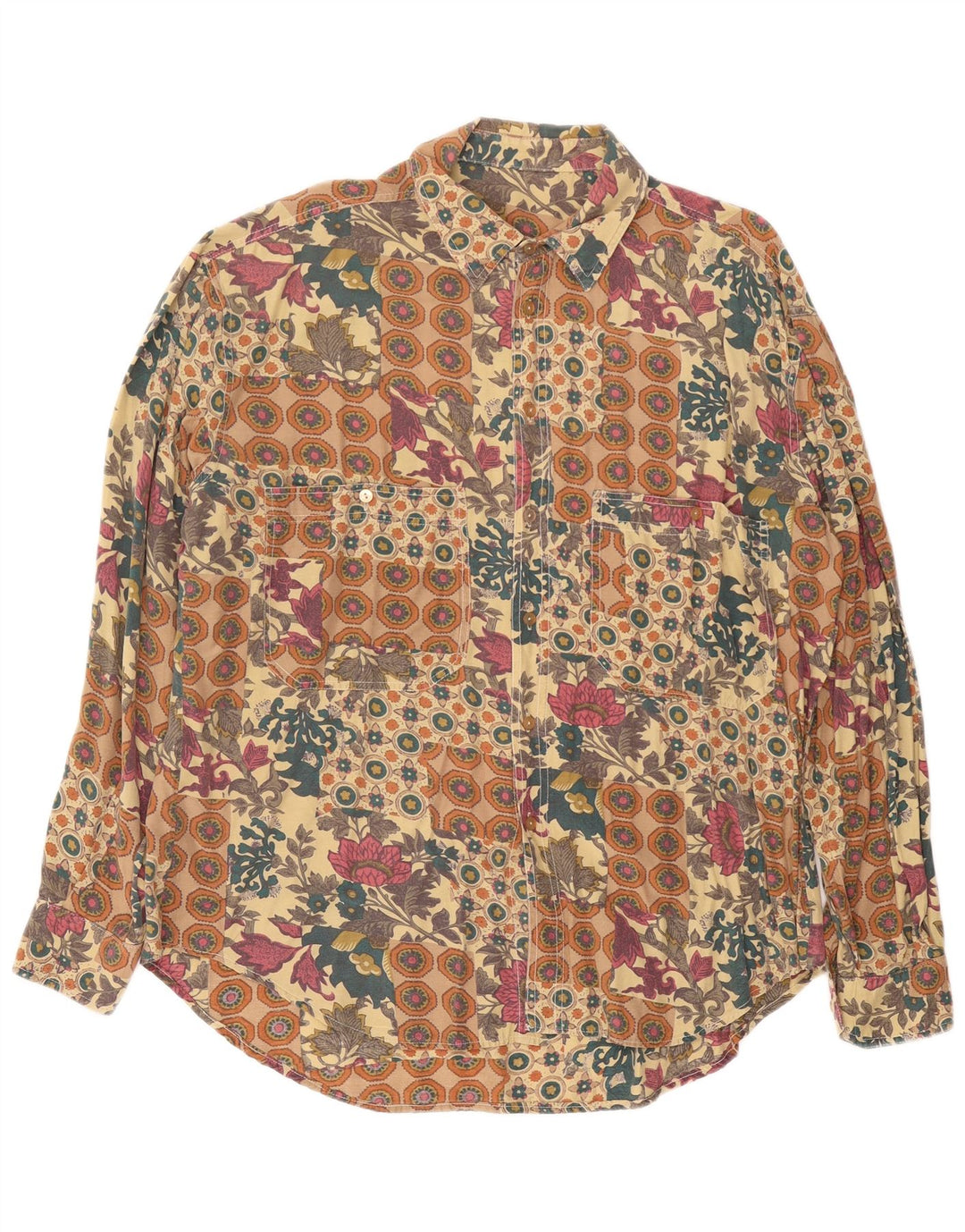 Рубашка мужская VINTAGE XL Бежевая с цветочным принтом