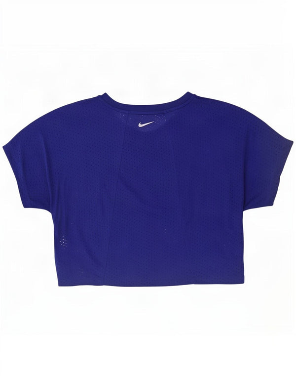 Женская укороченная футболка с рисунком Nike Dri Fit UK 16, большой синий полиэстер