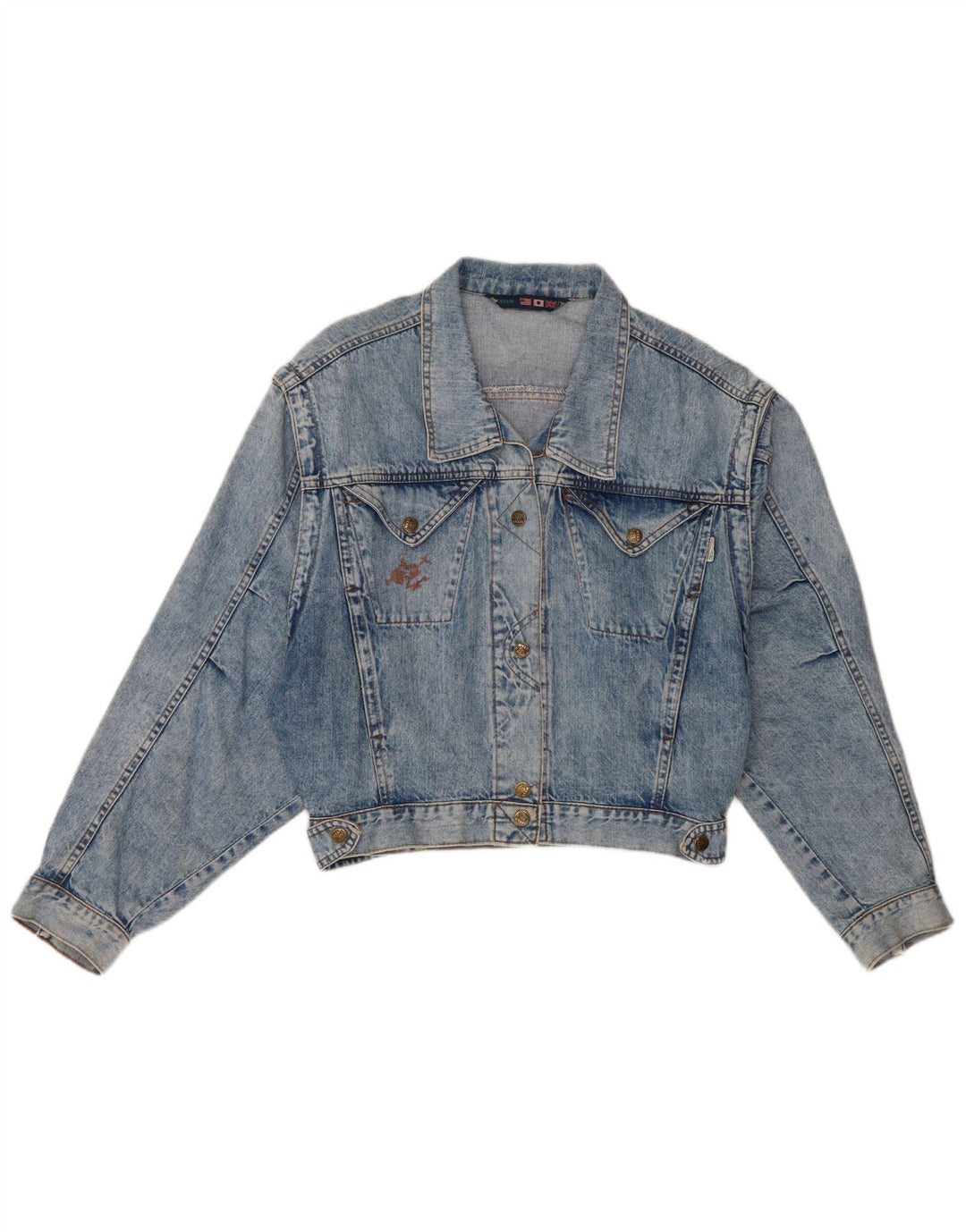 Винтажная женская джинсовая куртка UK 12, хлопок среднего синего цвета