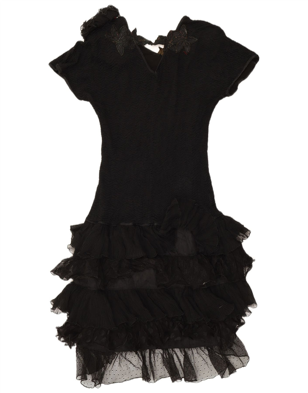 Винтажное женское многоярусное платье UK 12, средний черный с цветочным принтом