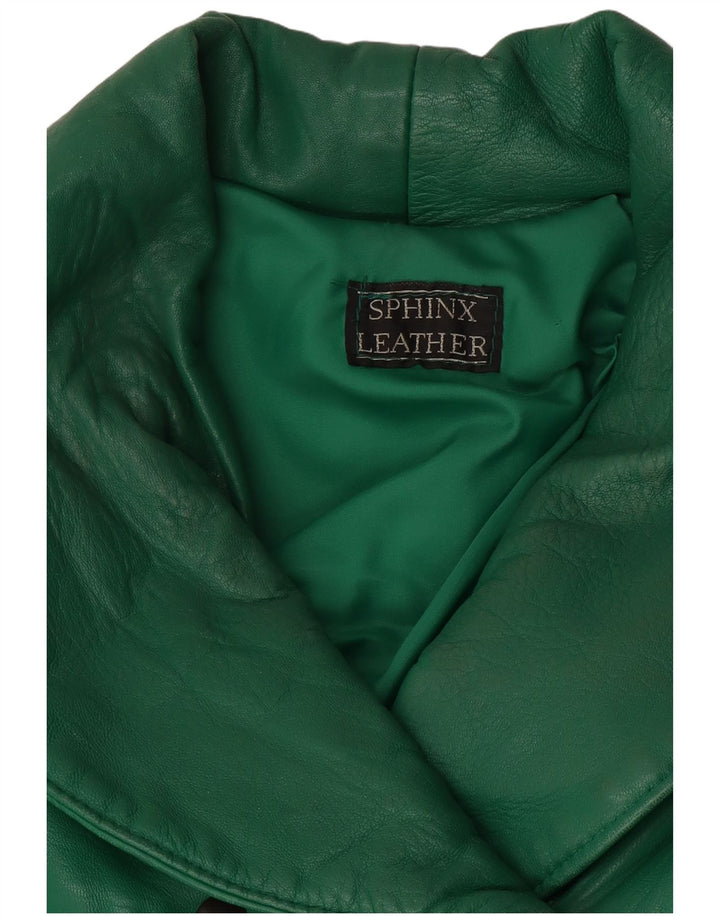 Винтажное женское кожаное пальто оверсайз UK 20 2XL зеленое кожаное