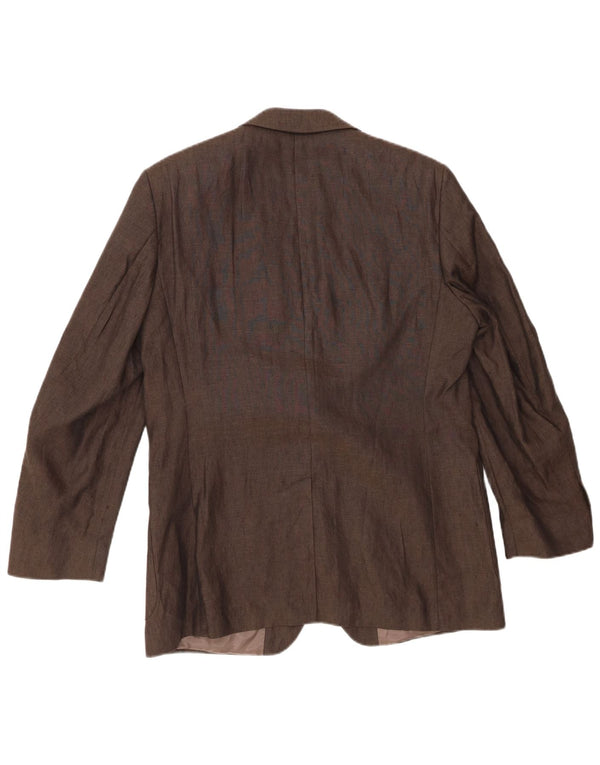 JAEGER Mens 2 Button Blazer Jacket UK 42 XL Brown Linen
