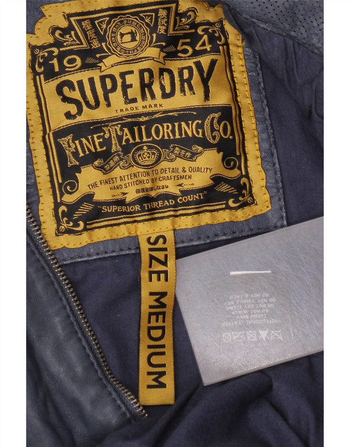 Женская кожаная куртка с капюшоном Superdry UK 14, кожа темно-синего цвета среднего размера