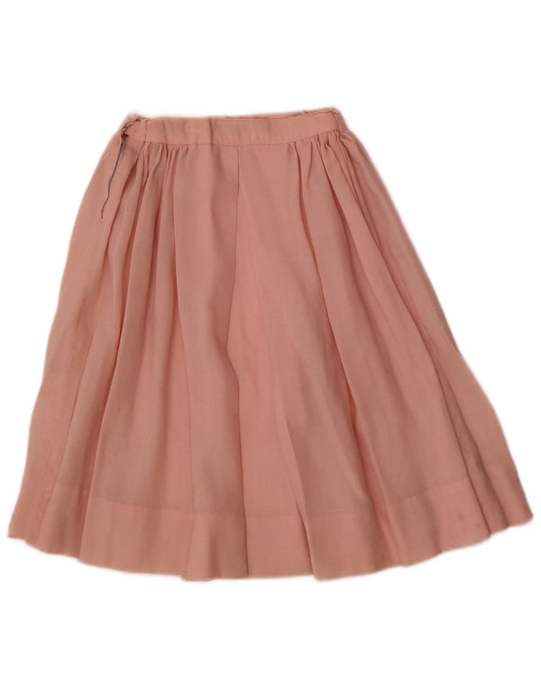 Винтажная женская плиссированная юбка-трапеция W20 2XS Розовая с цветочным принтом