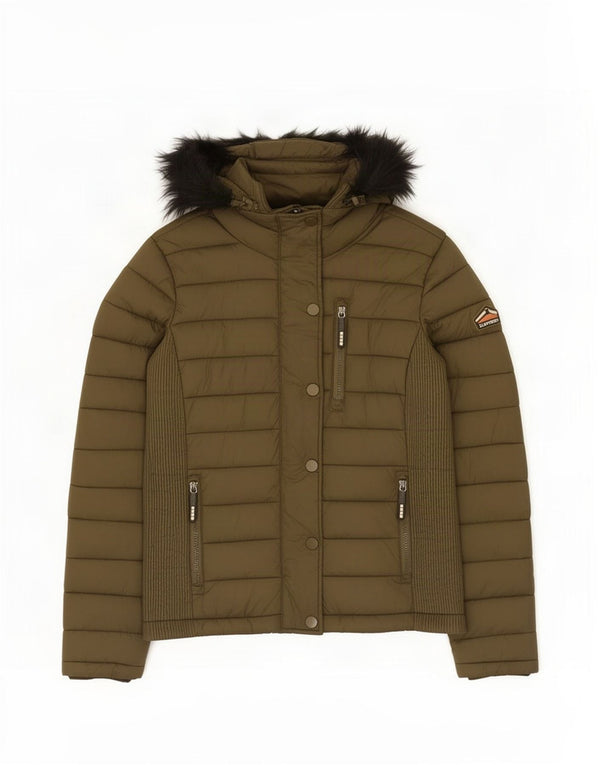 Женская утепленная куртка Superdry с капюшоном UK 14, средний хаки, нейлон