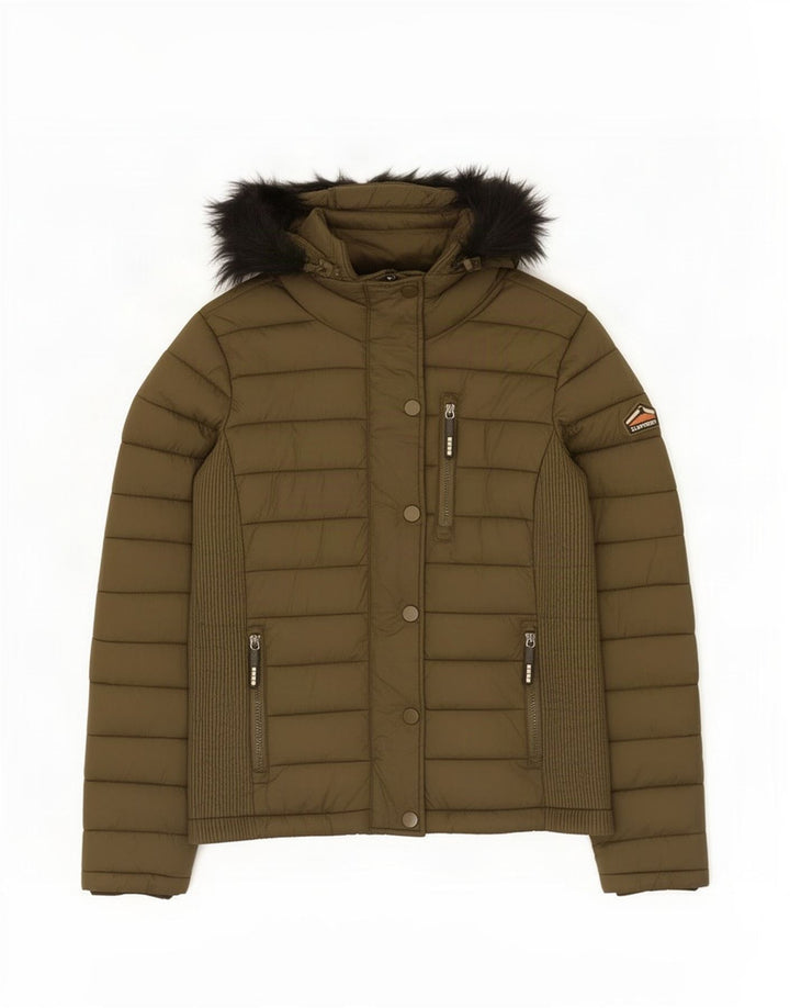Женская утепленная куртка Superdry с капюшоном UK 14, средний хаки, нейлон