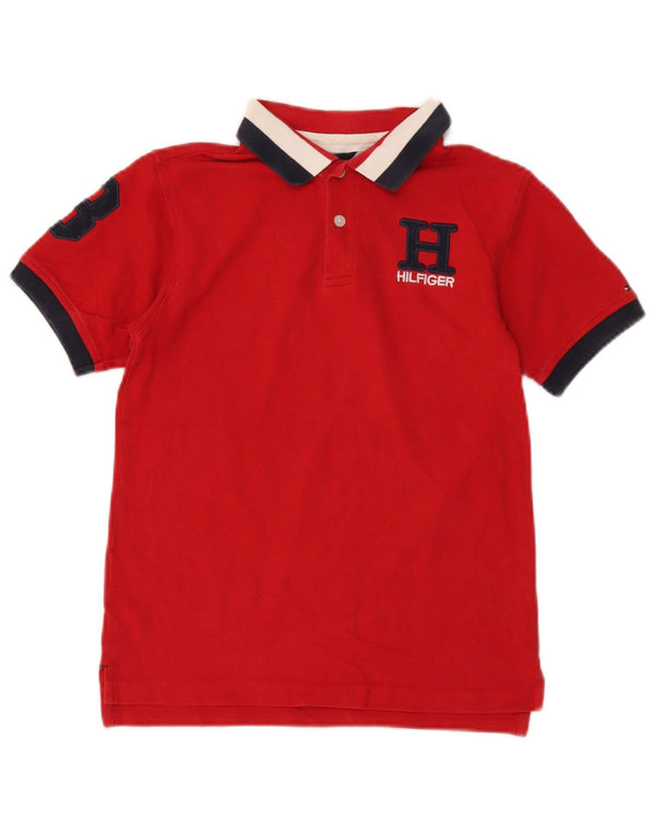 Рубашка-поло с рисунком для мальчиков Tommy Hilfiger, 12–13 лет, средний красный, с цветными блоками