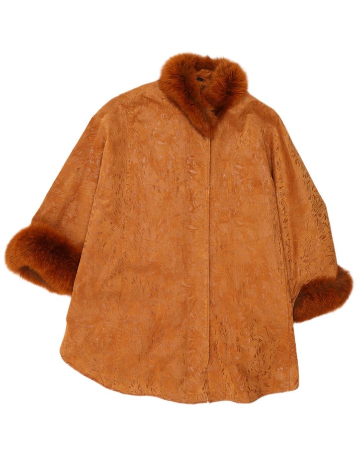 Винтажное женское замшевое пальто с рукавом 3/4, один размер, коричневое кожаное