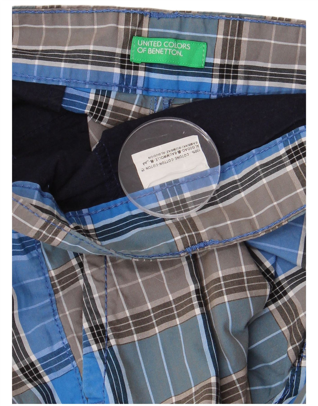 Мужские шорты чинос BENETTON W34, большая синяя клетка, хлопок