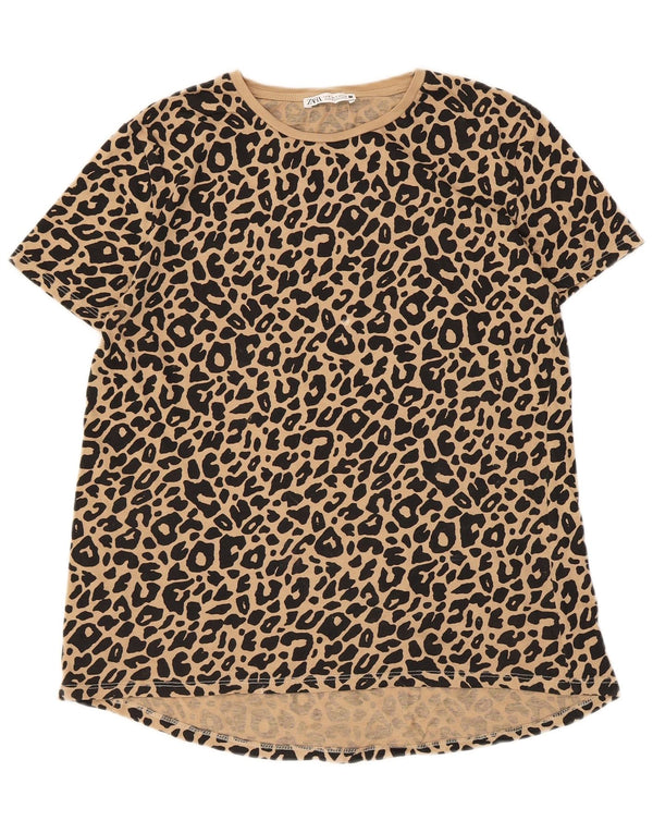 Женская футболка Zara Top UK 10, маленькая, бежевая с животным принтом