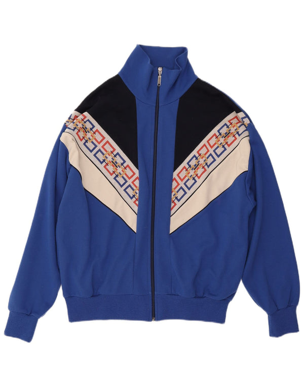 ВИНТАЖНЫЙ женский спортивный костюм, верхняя куртка UK 18 XL, синий акрил с цветными блоками