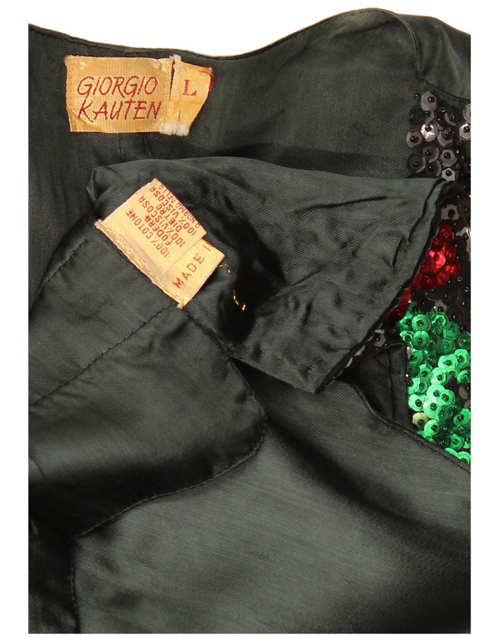 GIORGIO KAUTEN Женский жилет с пайетками UK 16, большой черный цветочный хлопок