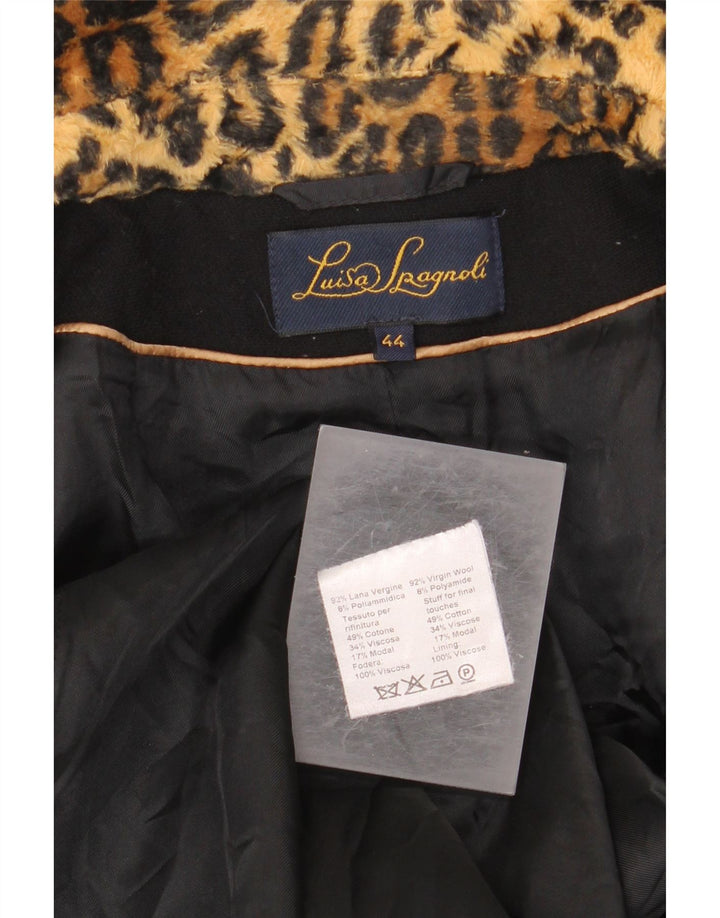 Женское пальто Luisa Spagnoli IT 44, средний черный, из натуральной шерсти с животным принтом