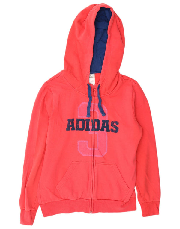 Женский свитер с капюшоном Adidas на молнии с графическим рисунком UK 14, хлопковый средний красный