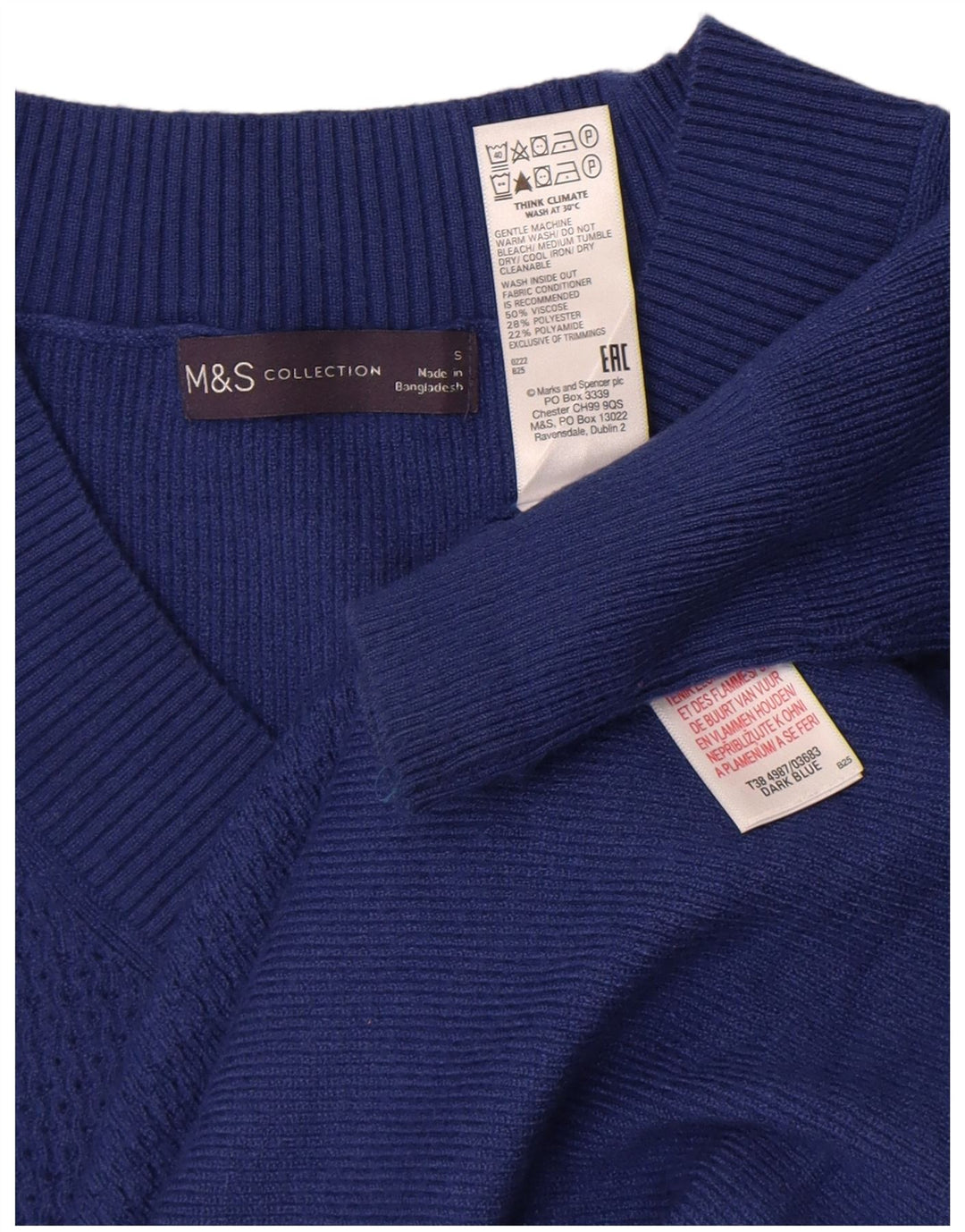 Женский джемпер с v-образным вырезом Marks & Spencer, Великобритания, 10, маленький, синий, вискоза