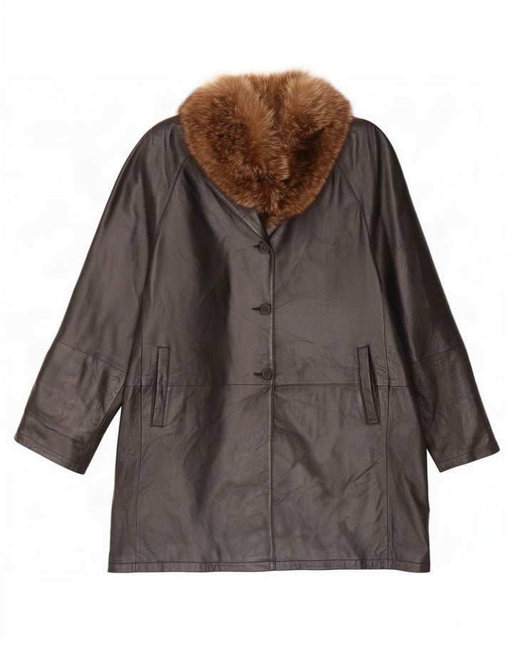 Винтажное женское кожаное пальто оверсайз UK 18 XL, черное