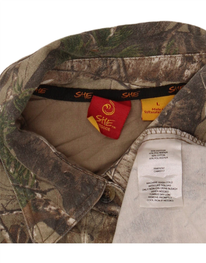 ВИНТАЖНАЯ женская рубашка с абстрактным узором UK 16, большой размер, цвет хаки, хлопок с цветными блоками