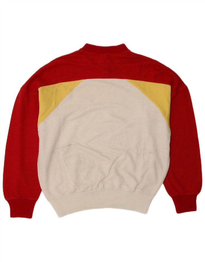 Винтажный женский свитер с воротником на пуговицах, джемпер IT 44, средний белый цвет с цветными блоками