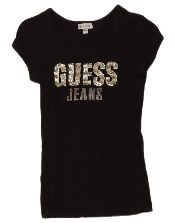 Guess Женская футболка с рисунком Top UK 4 XS, черный хлопок