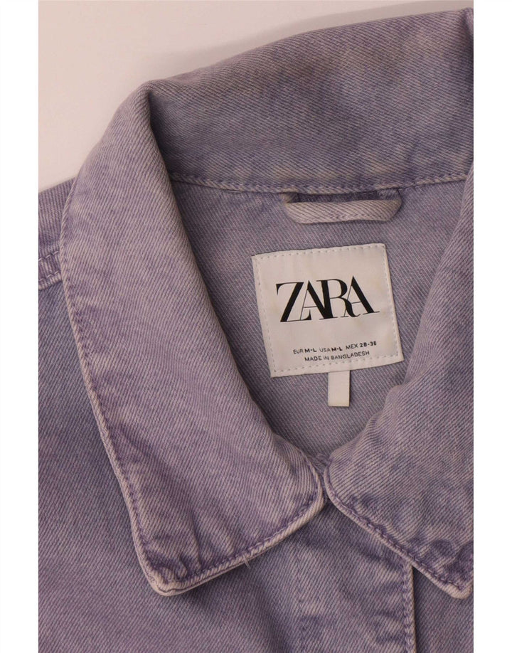 Женская джинсовая куртка оверсайз Zara UK 14, хлопковый средний фиолетовый цвет