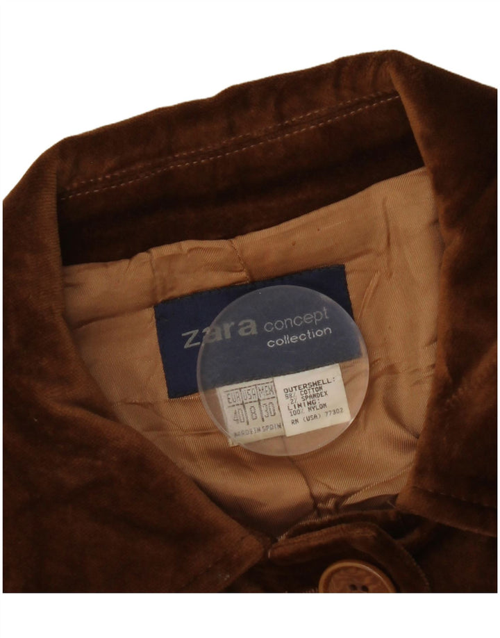 Женское бархатное пальто Zara EU 40, средний коричневый цвет, хлопок