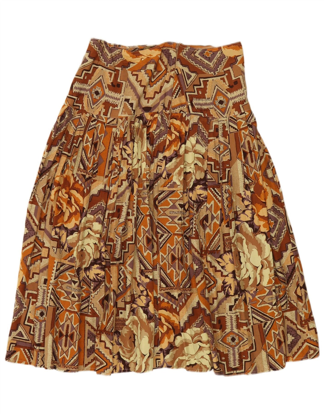 ВИНТАЖНАЯ женская плиссированная юбка среднего размера W30, коричневая лоскутная хлопковая ткань