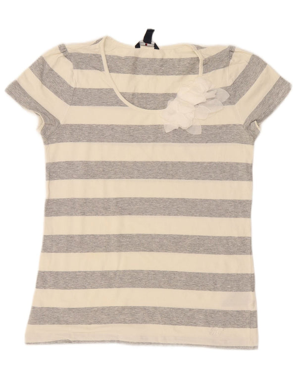 Женская футболка Tommy Hilfiger Top UK 12, хлопковая полоска среднего серого цвета