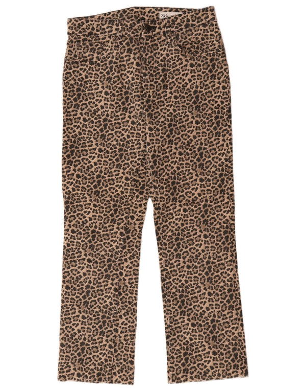 Женские прямые повседневные брюки Zara EU 38, маленькие W28 L26, коричневые с животным принтом