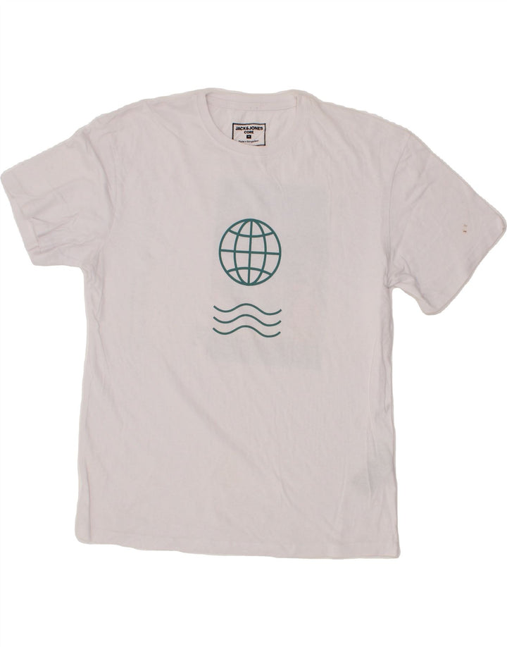 JACK & JONES Mens Graphic T-Shirt Top Medium White Cotton Vintage Jack & Jones and Second-Hand Jack & Jones from Messina Hembry 