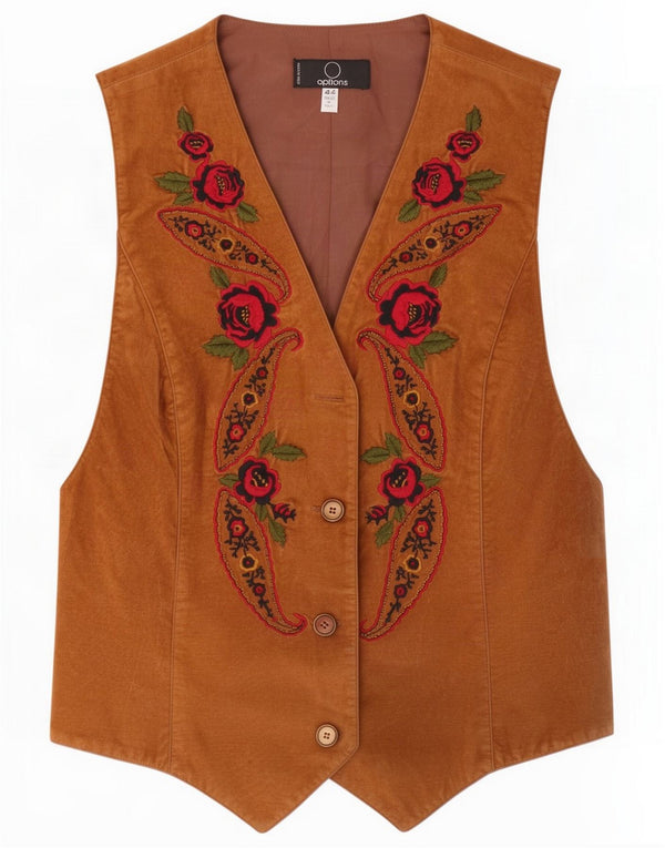 Options Womens Waistcoat IT 44 Medium Brown Floral Viscose