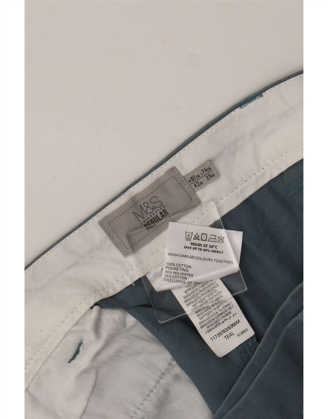 Мужские брюки чиносы Marks & Spencer стандартного кроя W42 L29 синие, хлопок