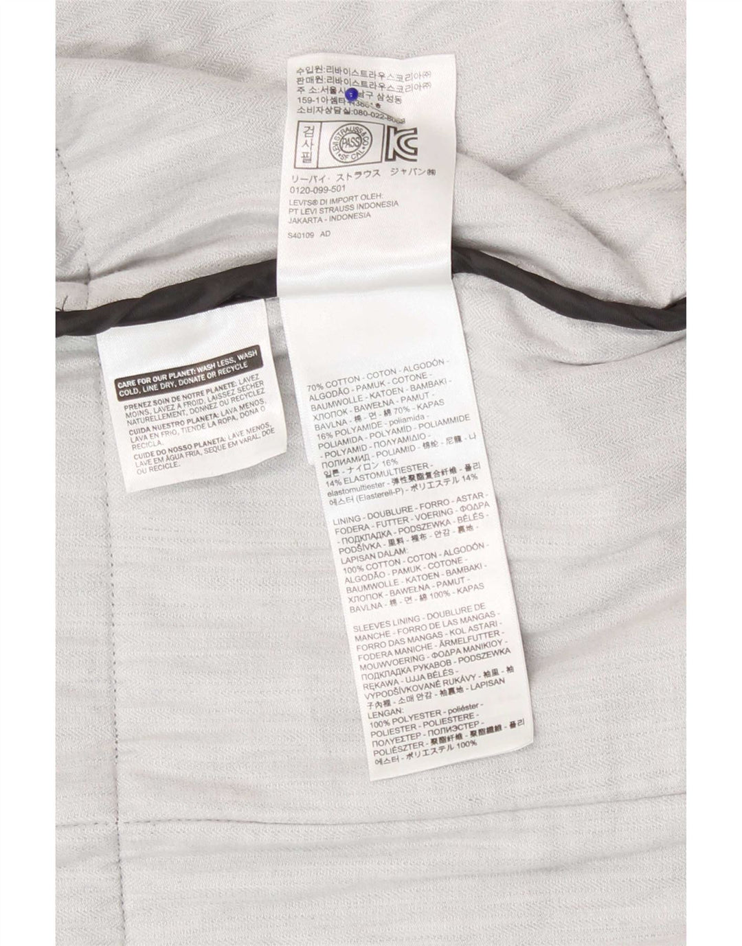 Levi's Mens Padded Bomber Jacket UK 40 Large Grey Cotton