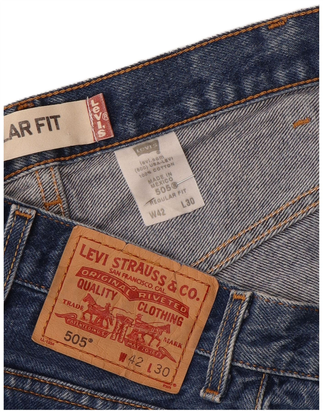 Мужские прямые джинсы Levi's 505 стандартного кроя W42 L30 синие, хлопок