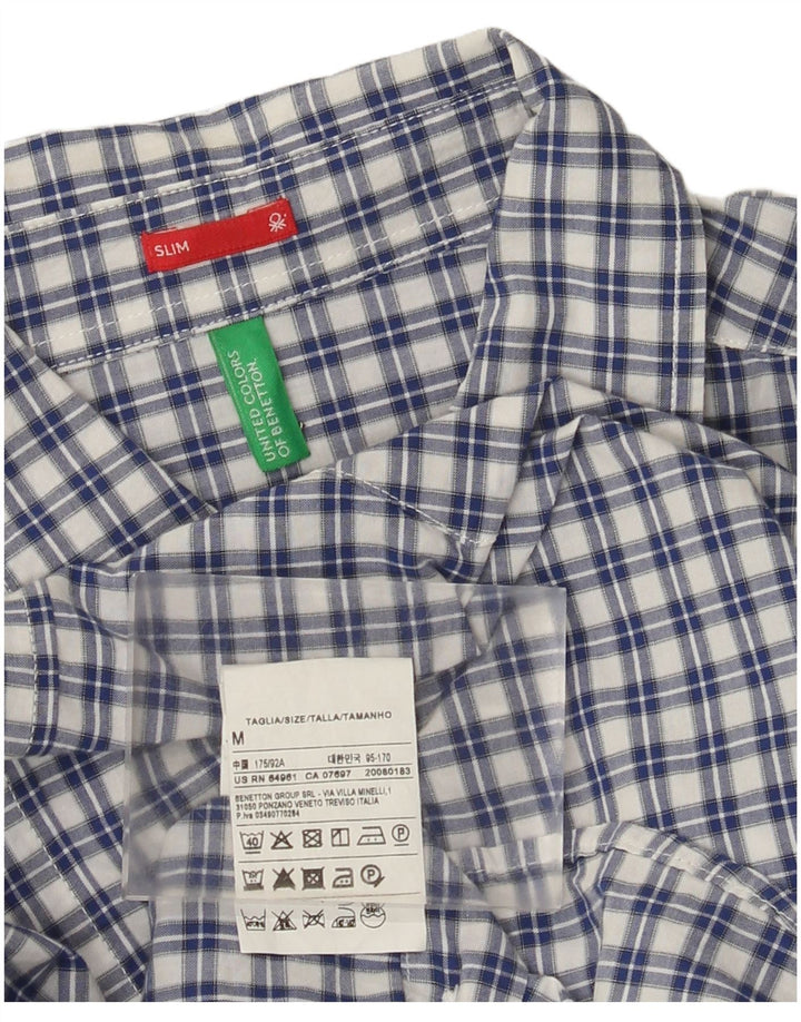 Мужская тонкая рубашка Benetton, хлопковая синяя клетка среднего размера