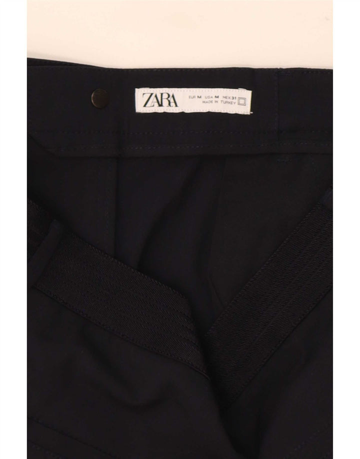 Женские прямые костюмные брюки Zara Medium W30 L30, темно-синий, полиэстер