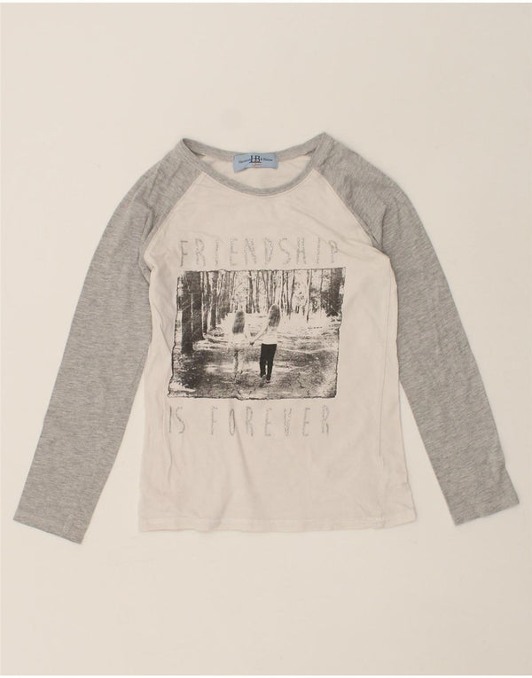 HARMONT & BLAINE Girls Graphic Top Long Sleeve 8-9 Years Grey Colourblock