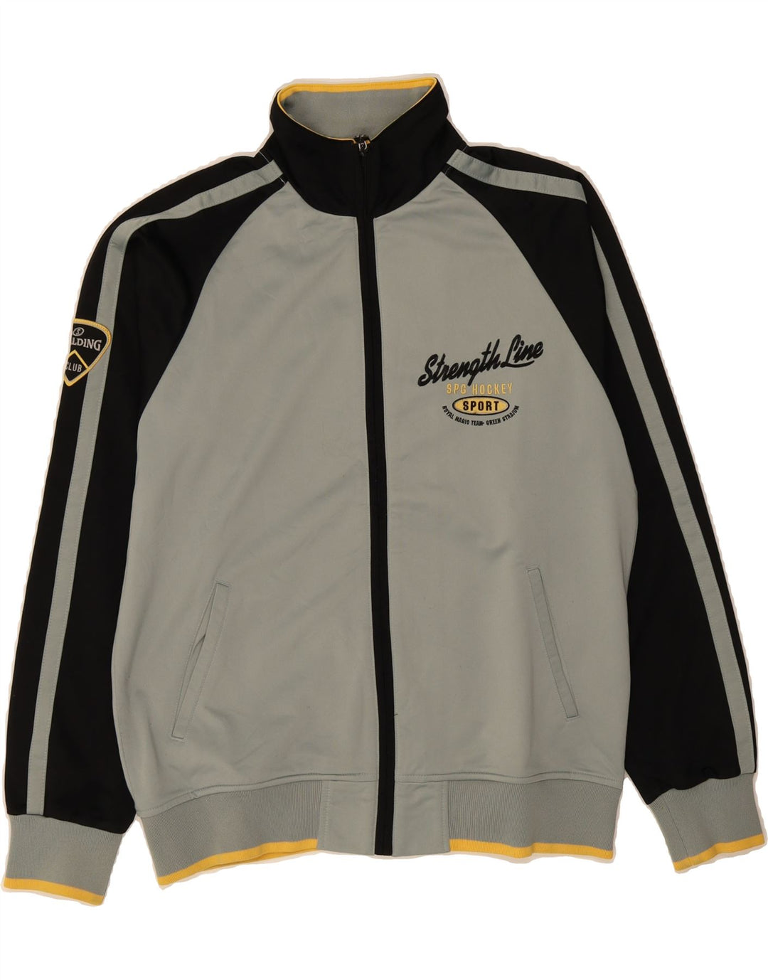 SPALDING Mens Graphic Tracksuit Top Jacket XL Grey Colourblock Polyester Vintage Spalding and Second-Hand Spalding from Messina Hembry 