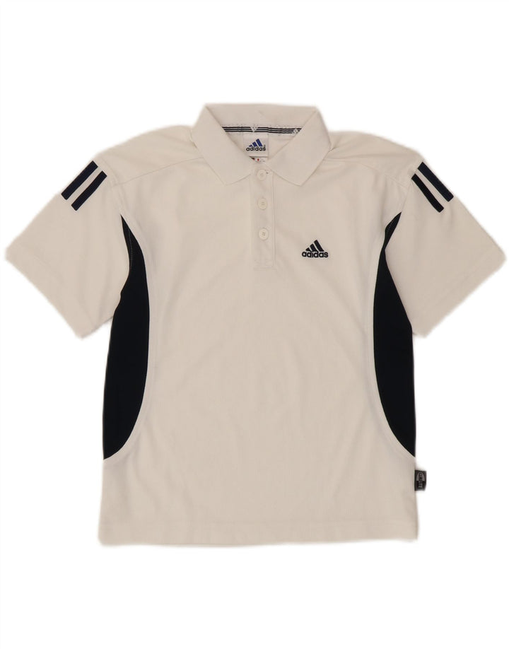 Рубашка-поло Adidas Climalite для мальчиков 7-8 лет, белый полиэстер с цветными блоками