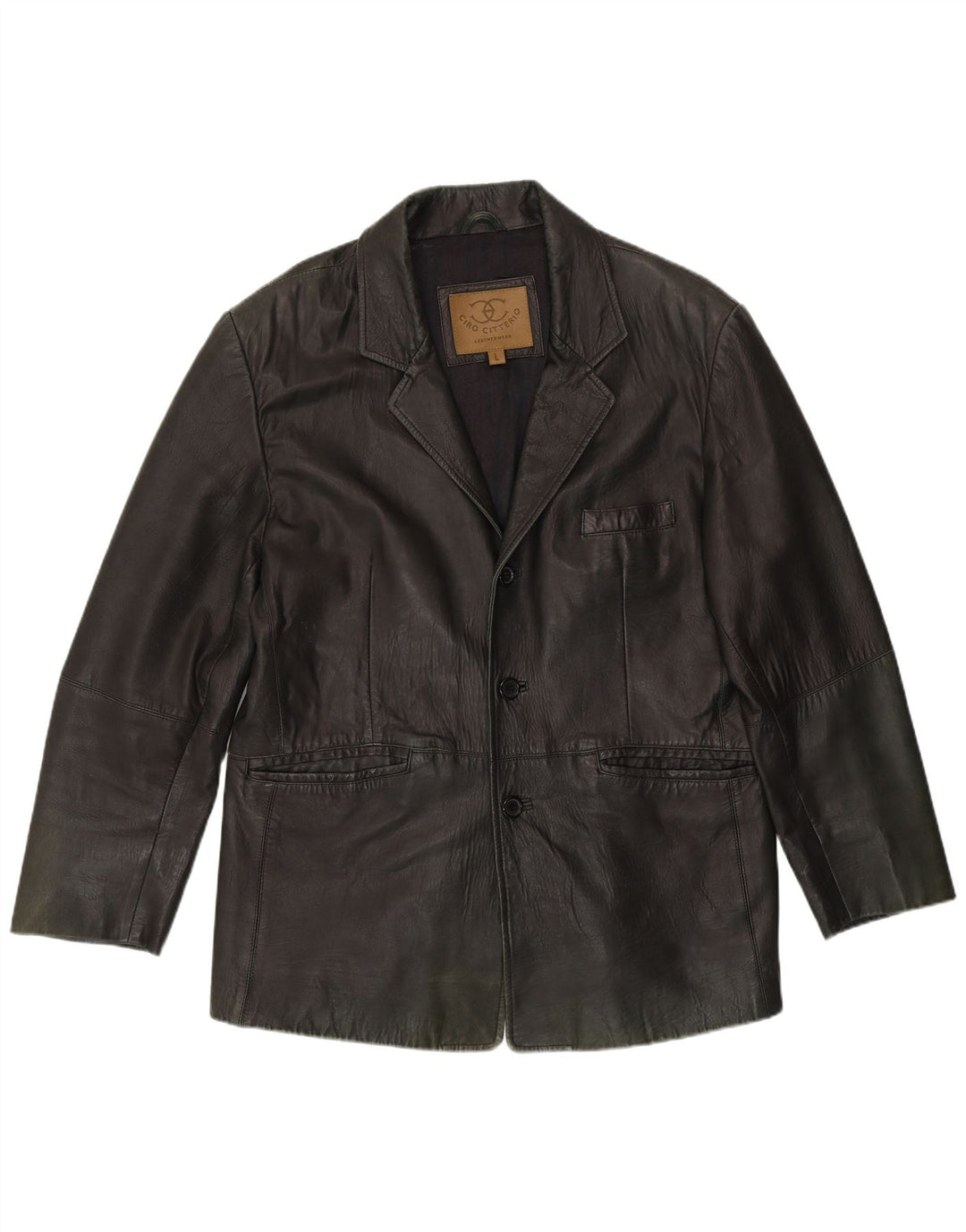 Мужской кожаный пиджак Ciro Citterio на 3 пуговицах UK 40, большой зеленый кожаный