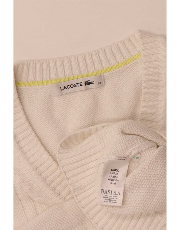 Женский джемпер с v-образным вырезом Lacoste, размер 36, маленький, белый хлопок