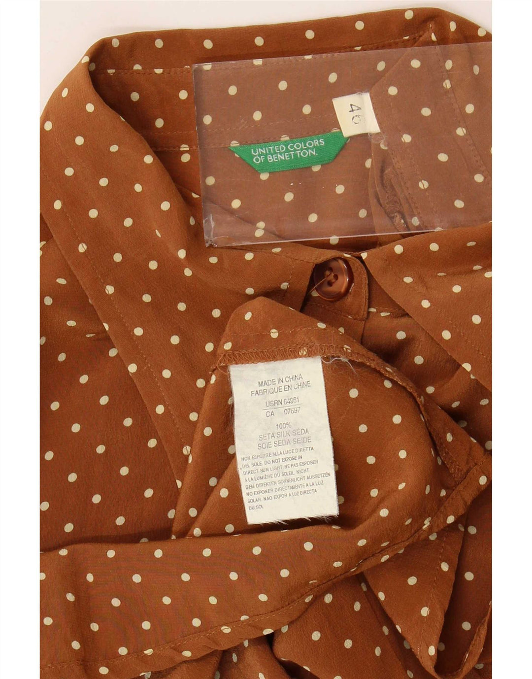 Женская блузка-рубашка Benetton IT 46, большая коричневая в пятнистый шелк