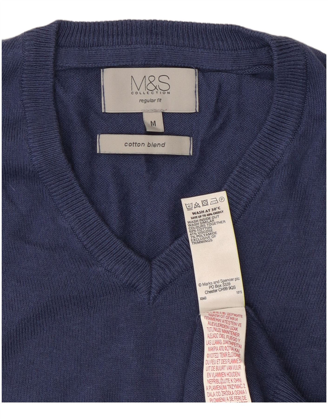 Мужской джемпер стандартного кроя с v-образным вырезом Marks & Spencer, средний темно-синий