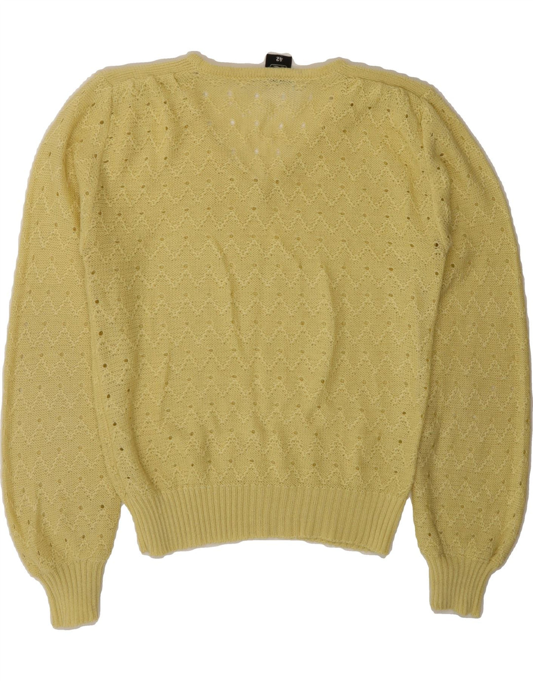 VINTAGE Womens V-Neck Jumper Sweater IT 42 Medium Yellow Polyacrylic Vintage Vintage and Second-Hand Vintage from Messina Hembry 