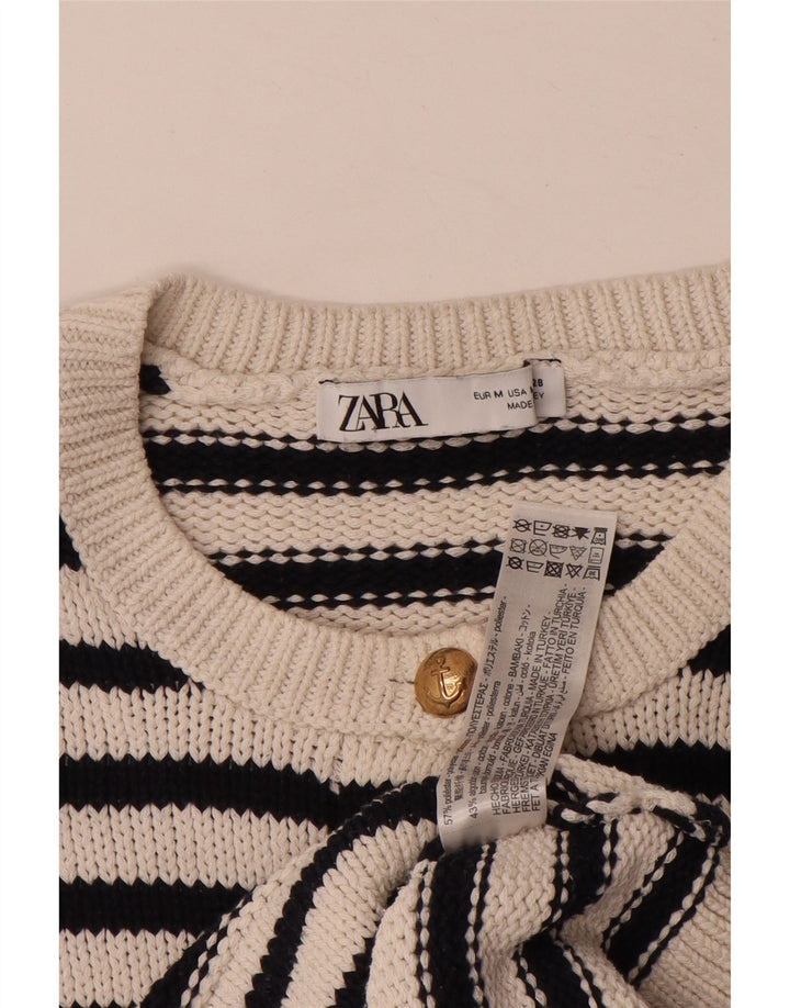 Женский свитер-кардиган оверсайз ZARA UK 14, средний белый в полоску