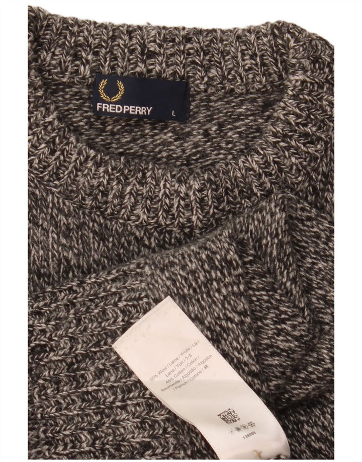 Мужской джемпер с круглым вырезом Fred Perry, большой серый шерстяной свитер в крапинку