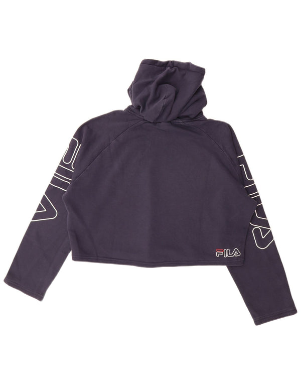 Fila Женский укороченный джемпер с капюшоном большого размера UK 10, маленький, темно-синий