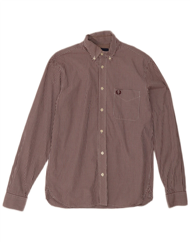 Мужская рубашка Fred Perry маленького размера, бордовый, хлопок в мелкую клетку